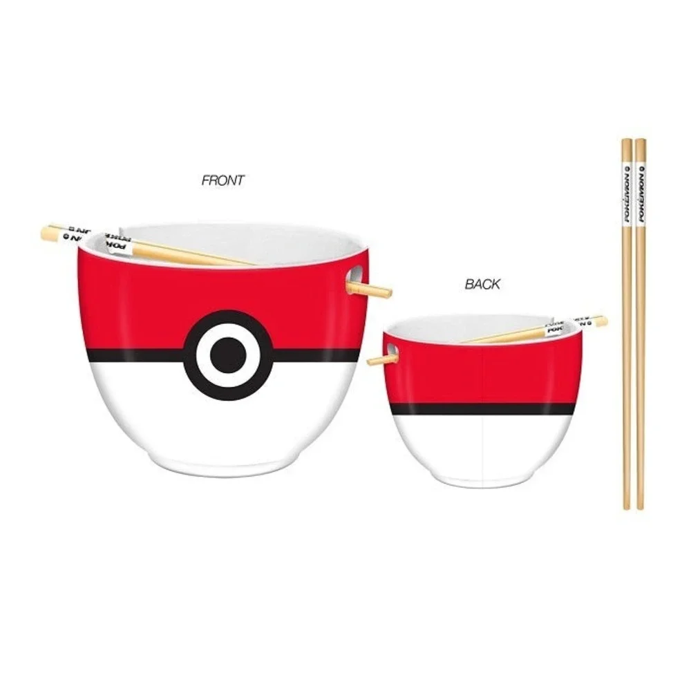Pokemon‎ Ceramic Ramen Bowl with Chopsticks Pokeball Officially Licensed Red